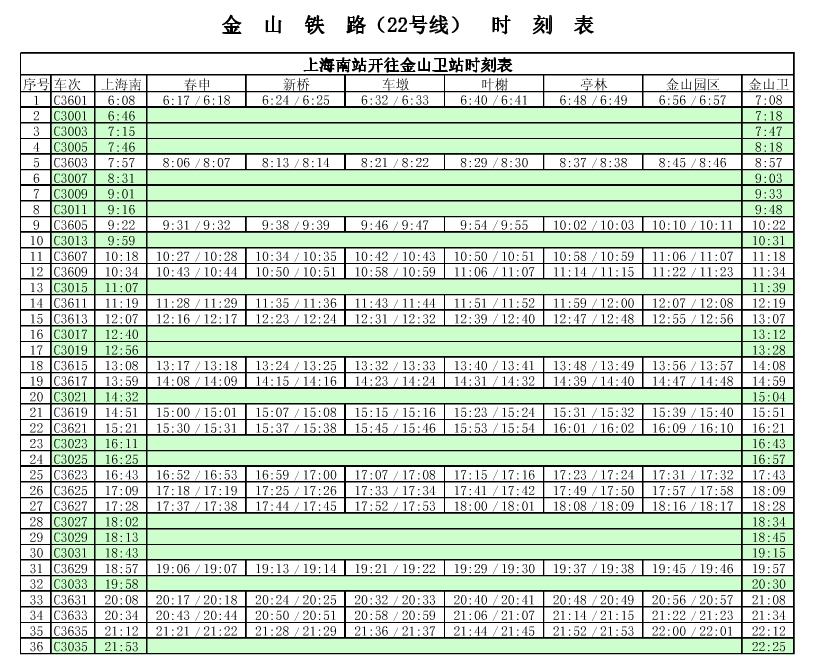 金山火车最新时刻表全面解析